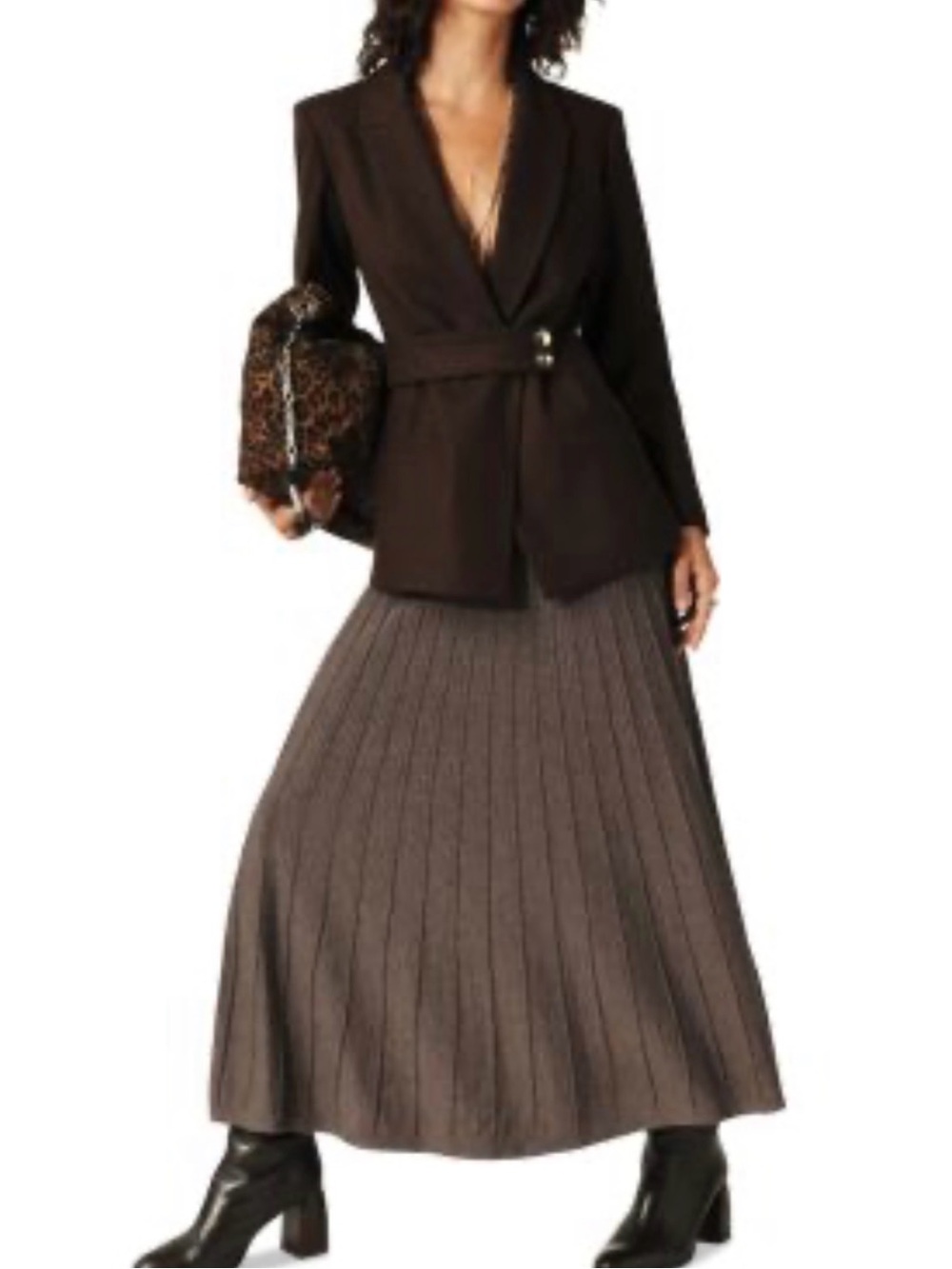 NWT ba&sh Size 0/XS Jada Knit Skirt Brown Ribbed Midi Skirt in Chocolate Briwn